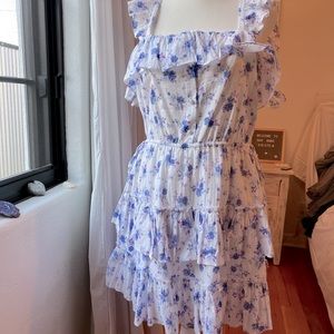 LoveShackFancy Blue Floral Ruffle Dress